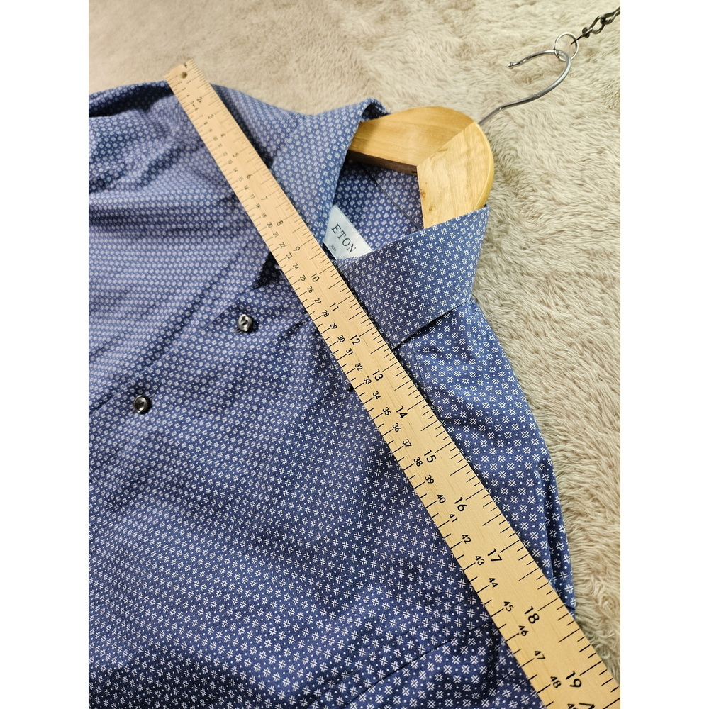 ETON Dress Shirt Geometric-Print Button-down Slim-fit Fine Twill Shirt Blue Size - Picture 6 of 10
